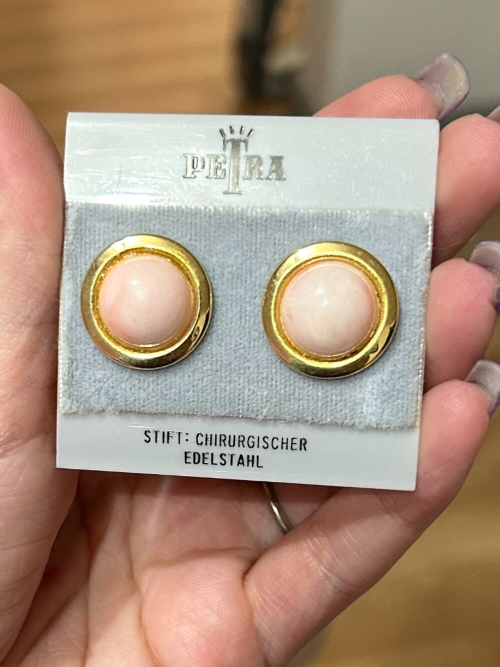 Vintage Petra Faux Pink Coral Gold Tone Stud Earrings NWT